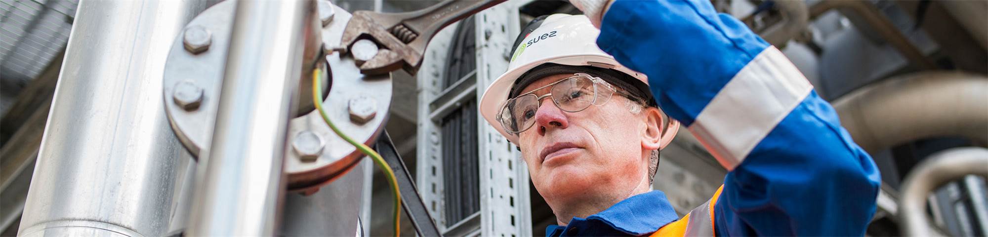 Employee maintaining plant