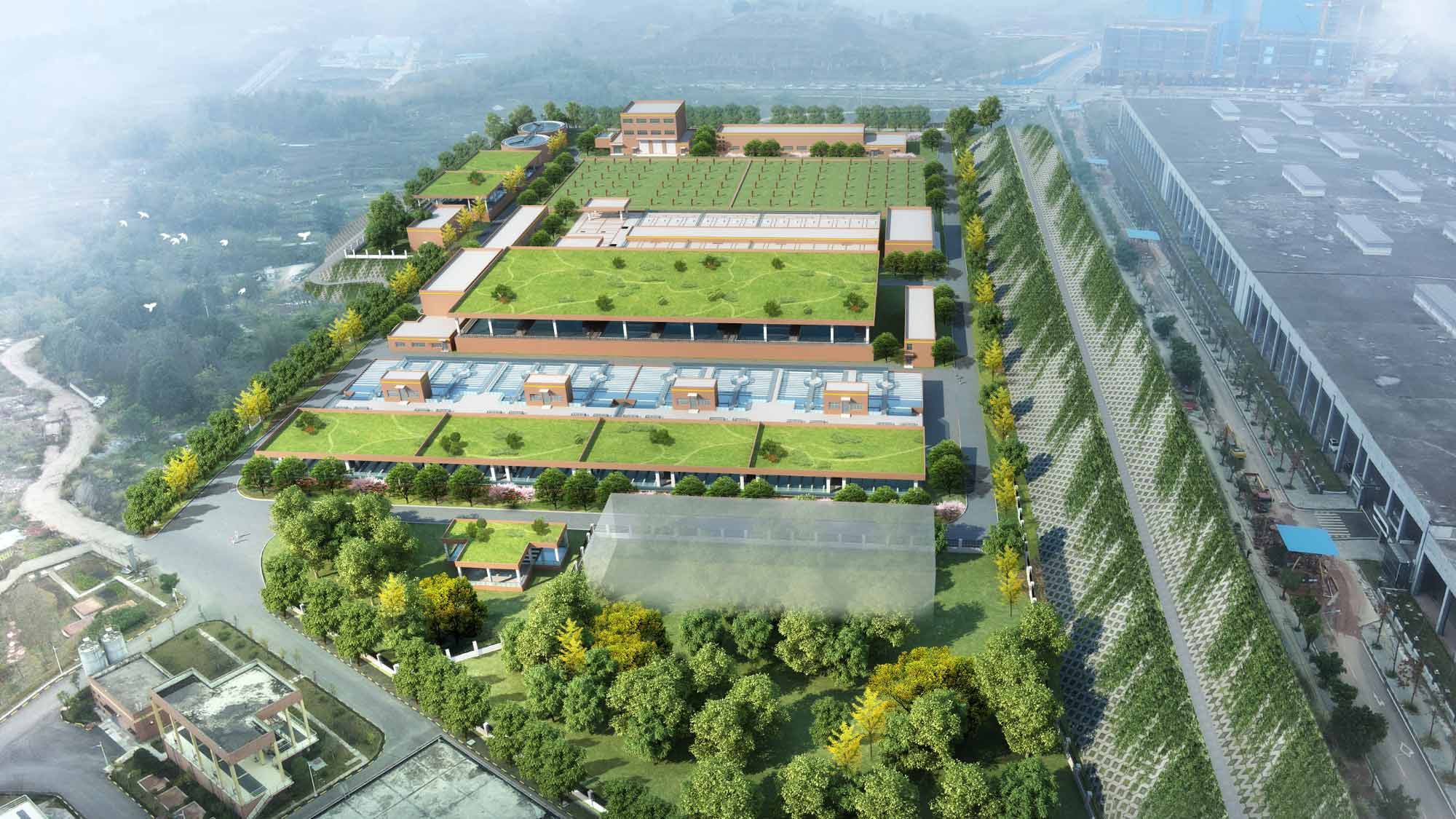 3D aerial view of Chongqing Yuelai WTP Phase IV project - SUEZ