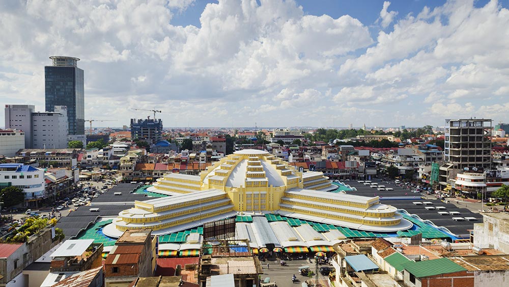 Central market in Phnom Penh City in Cambodia