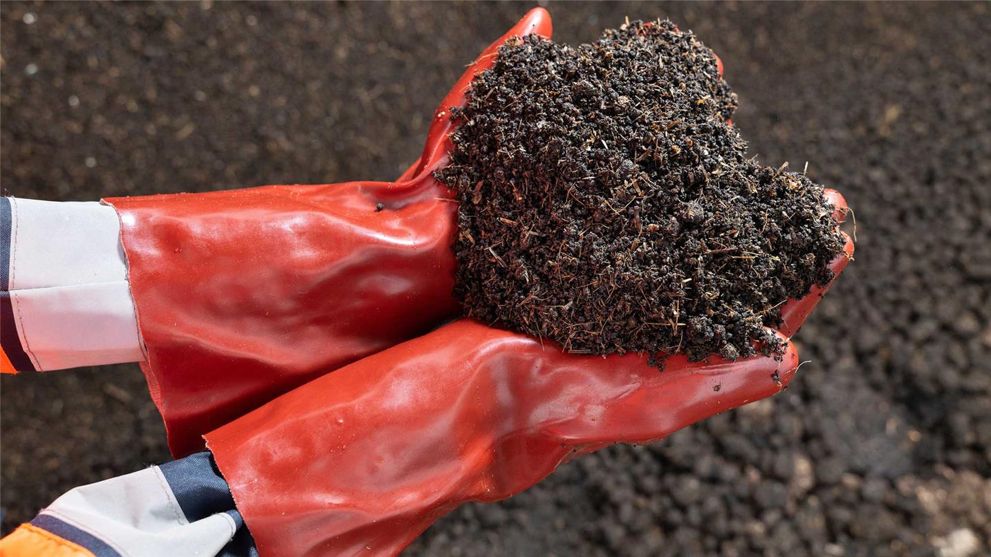 Compost sur le site de Terres d’Aquitaine à Saint-Selve, France